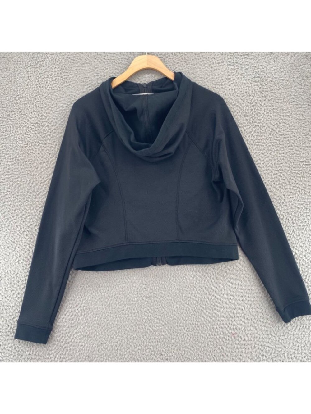 Athleta Jacket Womens Medium Black Swerve Pique Knit Cropped Hooded Long Sleeve* - Picture 3 of 11